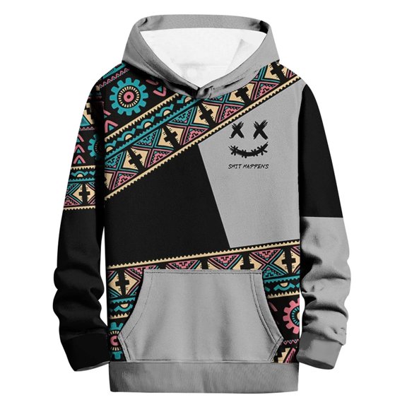 Hoodies Men Fall Patchwork Hoodie With Front Pocket Long Sleeve Drawstring Sweatshirts Mens Sweatshirt 1 XL