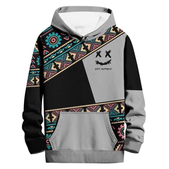 Hoodies Men Fall Patchwork Hoodie With Front Pocket Long Sleeve Drawstring Sweatshirts Mens Sweatshirt 1 XL