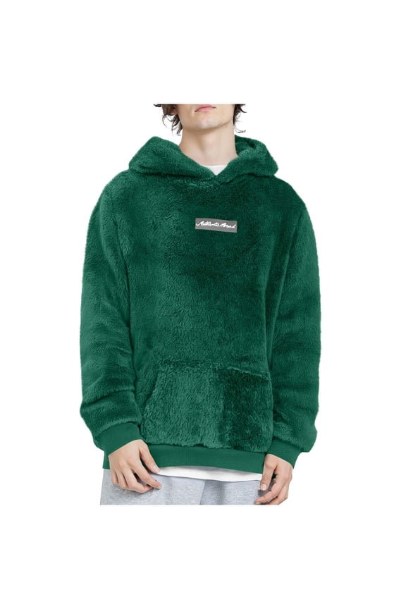 Hoodies for Men Fleece Plush Hooded Sweatshirts Long Sleeve Embroidered Winter Thermal Hooded Sweater Fitness Sport Lightweight Pullover Casual Workwear with Pocket Plus Size Top