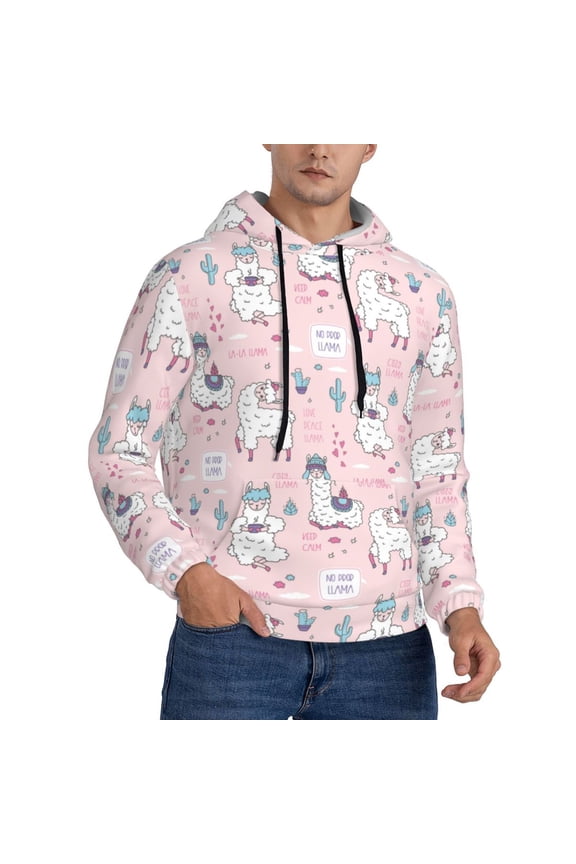 Hoodies for Men - Funny And Cute Alpaca Cactus Long Sleeve Comfrt Men'S Fashion Hoodies & Sweatshirts, Sweatshirts for Men Hoodies Pullover Clothing Clothes with Pouch