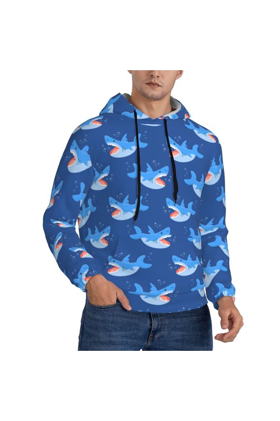 Hoodies for Men - Funny Cartoon Cute Shark Blue_A Long Sleeve Comfrt Men'S Fashion Hoodies & Sweatshirts, Sweatshirts for Men Hoodies Pullover Clothing Clothes with Pouch