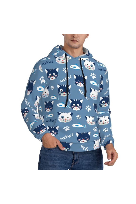 Hoodies for Men - Funny Cute Cat Face Fish Long Sleeve Comfrt Men'S Fashion Hoodies & Sweatshirts, Sweatshirts for Men Hoodies Pullover Clothing Clothes with Pouch