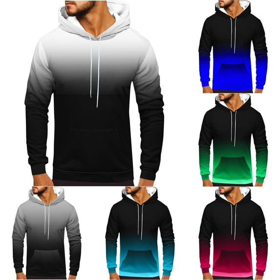 Hoodies for Men Gradient Color Sweatshirts Hooded Pullover Long Sleeve Sweatshirt,Casual Sweaters Crew Neck Fleece Lined Hoodies Sports Activewear with Pocket Cotton Jacket S-5XL