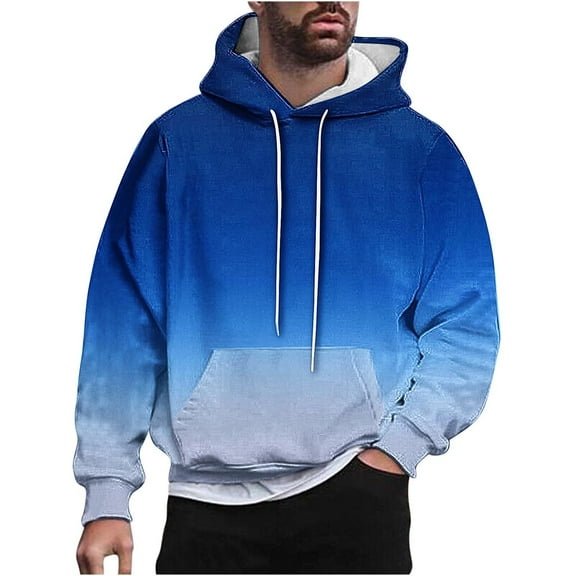 Hoodies for Men Gradient Printed Sweatshirt Blouse with Pocket Pullover Tops Drawstring Hooded Sweatshirt Sports Activewear Loose Fit Sweatshirts Casual Fall Hoodie Holiday Party Blouses