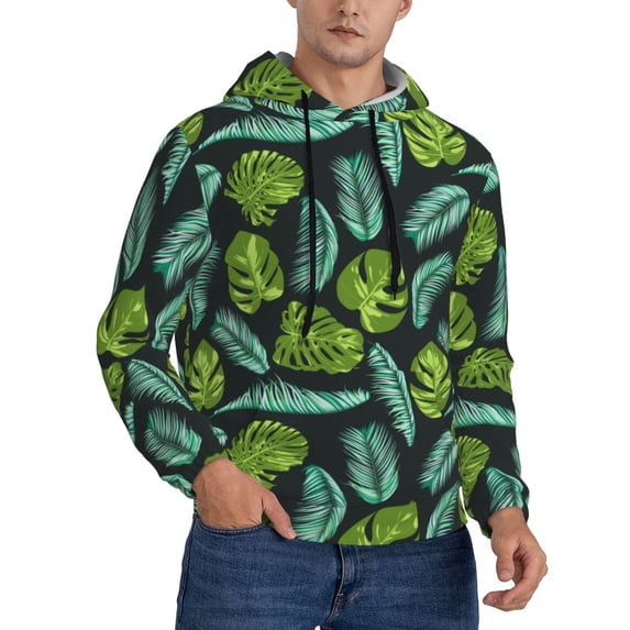 Hoodies for Men - Green Palm Leaves Long Sleeve Comfrt Men'S Fashion Hoodies & Sweatshirts, Sweatshirts for Men Hoodies Pullover Clothing Clothes with Pouch