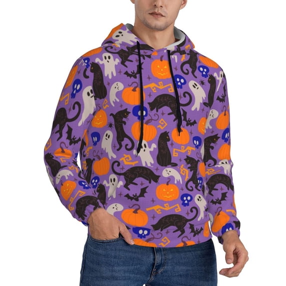 Hoodies for Men - Halloween Black Cats Long Sleeve Comfrt Men'S Fashion Hoodies & Sweatshirts, Sweatshirts for Men Hoodies Pullover Clothing Clothes with Pouch