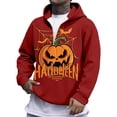 thumbnail image 1 of Hoodies for Men Halloween Letters Pumpkin Print Half Zip Double Layer Hooded Sweatshirt Pullover Casual Warm Fall Winter Loose Sweatshirts for Men Red S, 1 of 4