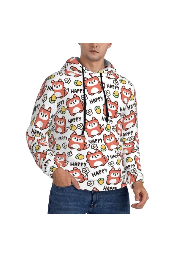 Hoodies for Men - Happy Foxy Faces Long Sleeve Comfrt Men'S Fashion Hoodies & Sweatshirts, Sweatshirts for Men Hoodies Pullover Clothing Clothes with Pouch