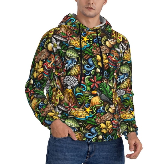 Hoodies for Men - Hawaiian Culture Symbols Long Sleeve Comfrt Men'S Fashion Hoodies & Sweatshirts, Sweatshirts for Men Hoodies Pullover Clothing Clothes with Pouch