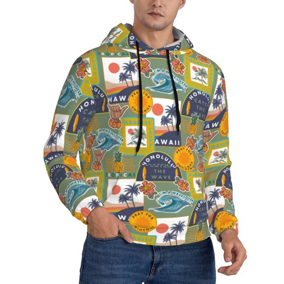 Hoodies for Men - Hawaiian Style Pineapple Waves Long Sleeve Comfrt Men'S Fashion Hoodies & Sweatshirts, Sweatshirts for Men Hoodies Pullover Clothing Clothes with Pouch