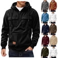 thumbnail image 1 of Hoodies for Men Heavyweight Pullover Hoodie Sweatshirt Fleece Essential Ndbuld Men's Fashion Casual Pullover Solid Color Splice Long Sleeve Hooded Blouses ,Black,2XL, 1 of 7