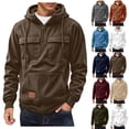 thumbnail image 1 of Hoodies for Men Heavyweight Pullover Hoodie Sweatshirt Fleece Essential Ndbuld Men's Fashion Casual Pullover Solid Color Splice Long Sleeve Hooded Blouses ,Coffee,XL, 1 of 7