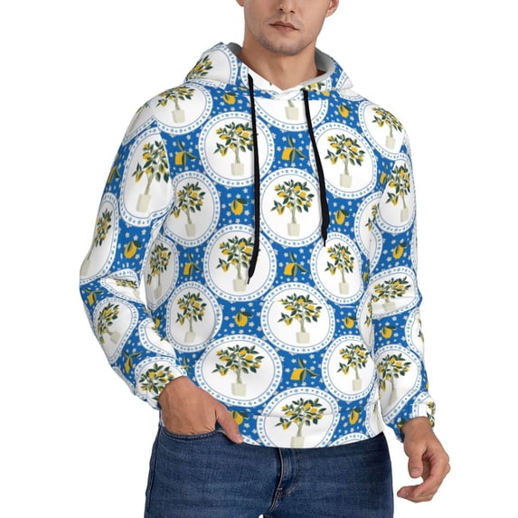 Hoodies for Men - Lemon tree lemons blue Italian style Long Sleeve Comfrt Men'S Fashion Hoodies & Sweatshirts, Sweatshirts for Men Hoodies Pullover Clothing Clothes with Pouch