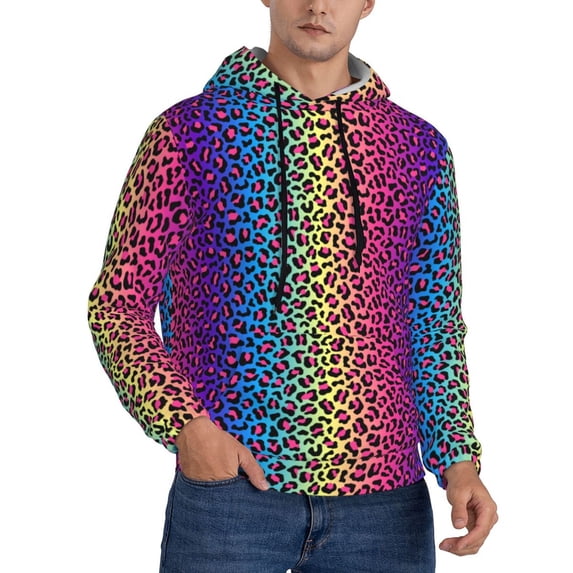 Hoodies for Men - Leopard Neon Rainbow Gradient Long Sleeve Comfrt Men'S Fashion Hoodies & Sweatshirts, Sweatshirts for Men Hoodies Pullover Clothing Clothes with Pouch