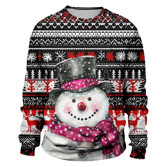 Hoodies for Men Men's Fashion Casual Loose Christmas Snowman Print Neck Comfortable Hoodless Sweatshirt Loose Pullover Hooked up Sweater Mens Sweater Vests Lightweight Back Less Light Steel Pink XXL