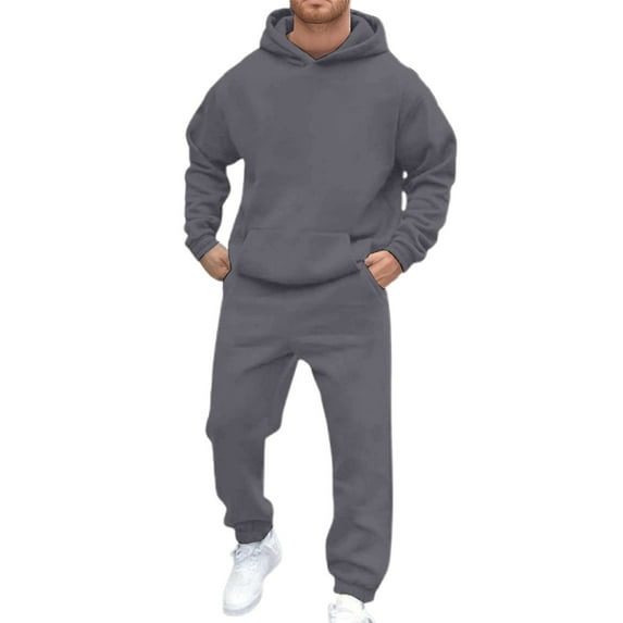 Hoodies for Men, Men's Hoodie And Jogger Set Two Piece Tracksuit With Brushed Interior Comfortable Athletic Loungewear Outfit With Front Pockets And Ribbeds For Casual Wear(Dark Gray,M)