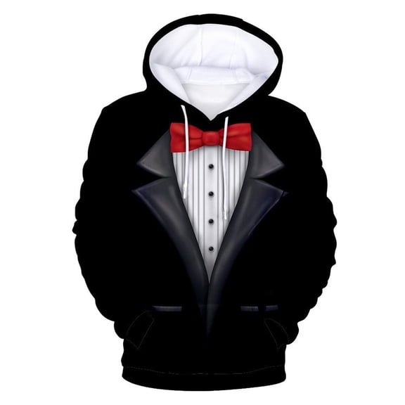 Hoodies Men Men's Tuxedo Funny 3D Suit Print Birthday Party Classic Hooded Hoodie Sweatshirts for Men Dark Blue XL