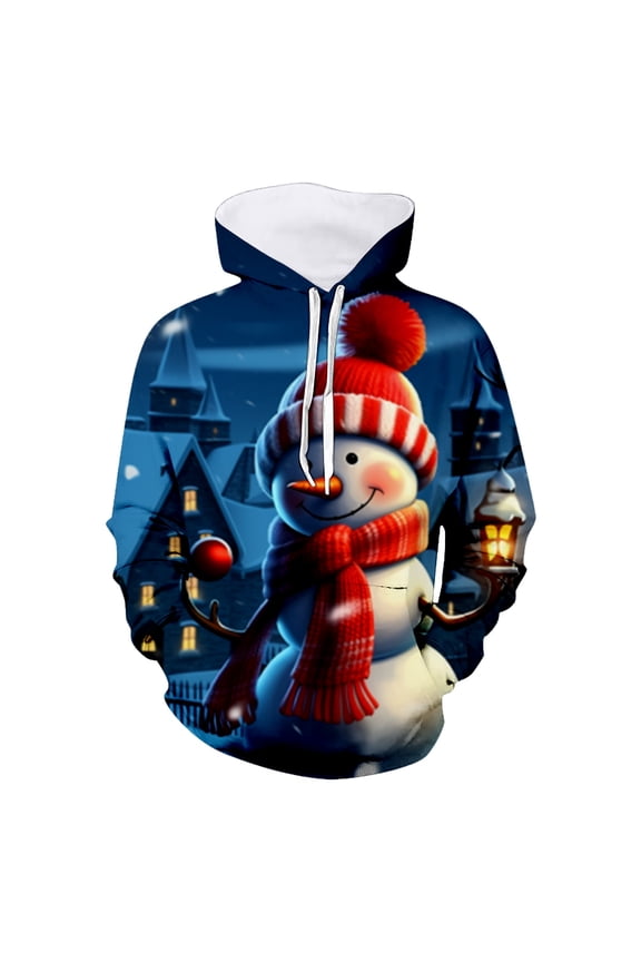 Hoodies for Men Men's And Women's Christmas Print Hoodie Sweatshirt Festive Pullover With Hood For Holiday Season And Parties Memory Boy Sock up Hoodie Band Size Girl Jelly Sandal Blue XL