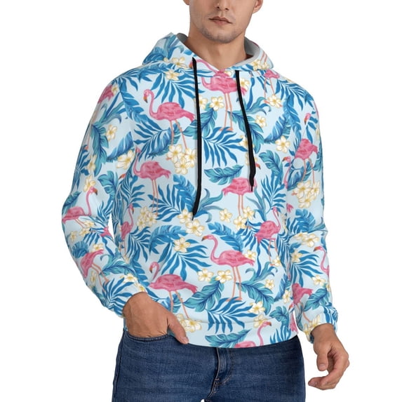 Hoodies for Men - Palm tree flamingo flower Long Sleeve Comfrt Men'S Fashion Hoodies & Sweatshirts, Sweatshirts for Men Hoodies Pullover Clothing Clothes with Pouch