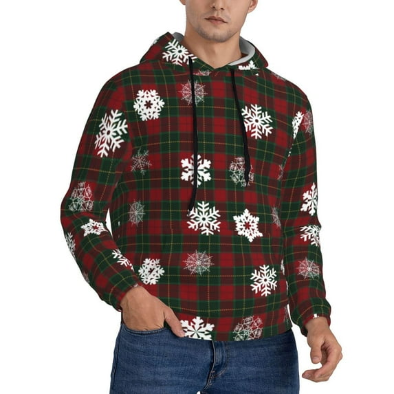 Hoodies for Men - Plaid Snowflakes Festive Long Sleeve Comfrt Men'S Fashion Hoodies & Sweatshirts, Sweatshirts for Men Hoodies Pullover Clothing Clothes with Pouch