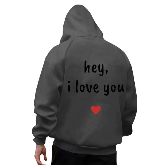 Hoodies for Men Pullover Valentines Day I Love You Printed Hooded Sweatshirt Couple Hoodie Long Sleeve Pullover Tops Relaxed Fit Casual Hoodie for Men