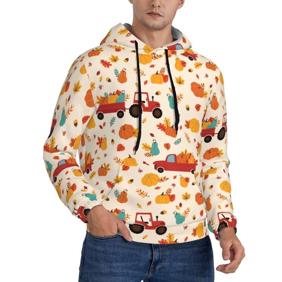 Hoodies for Men - Pumpkins On Red Car And Tractor Long Sleeve Comfrt Men'S Fashion Hoodies & Sweatshirts, Sweatshirts for Men Hoodies Pullover Clothing Clothes with Pouch