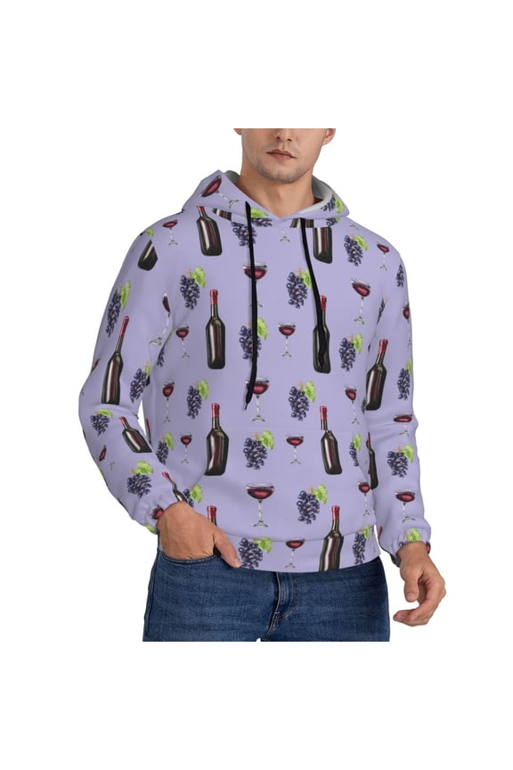 Hoodies for Men - Purple Wine Element Pattern Long Sleeve Comfrt Men'S Fashion Hoodies & Sweatshirts, Sweatshirts for Men Hoodies Pullover Clothing Clothes with Pouch