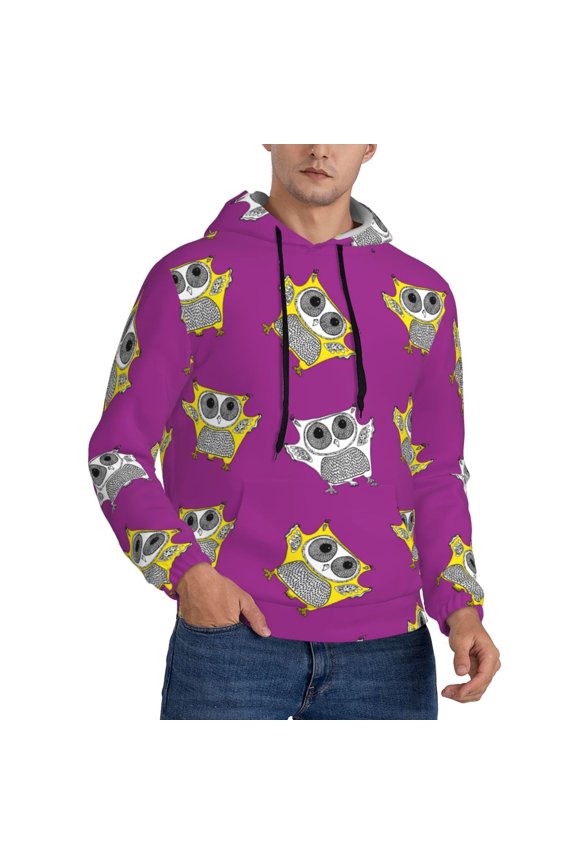 Hoodies for Men - Quirky Owl Purple Long Sleeve Comfrt Men'S Fashion Hoodies & Sweatshirts, Sweatshirts for Men Hoodies Pullover Clothing Clothes with Pouch