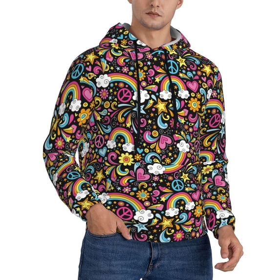 Hoodies for Men - Rainbow Stars Hearts Long Sleeve Comfrt Men'S Fashion Hoodies & Sweatshirts, Sweatshirts for Men Hoodies Pullover Clothing Clothes with Pouch