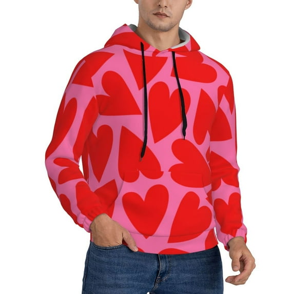 Hoodies for Men - Red Love Heart Long Sleeve Comfrt Men'S Fashion Hoodies & Sweatshirts, Sweatshirts for Men Hoodies Pullover Clothing Clothes with Pouch