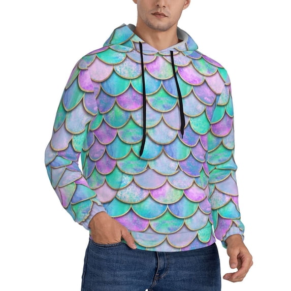 Hoodies for Men - Retro green pink fish scale Long Sleeve Comfrt Men'S Fashion Hoodies & Sweatshirts, Sweatshirts for Men Hoodies Pullover Clothing Clothes with Pouch