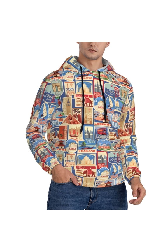 Hoodies for Men - Set Of Travel Vintage Long Sleeve Comfrt Men'S Fashion Hoodies & Sweatshirts, Sweatshirts for Men Hoodies Pullover Clothing Clothes with Pouch