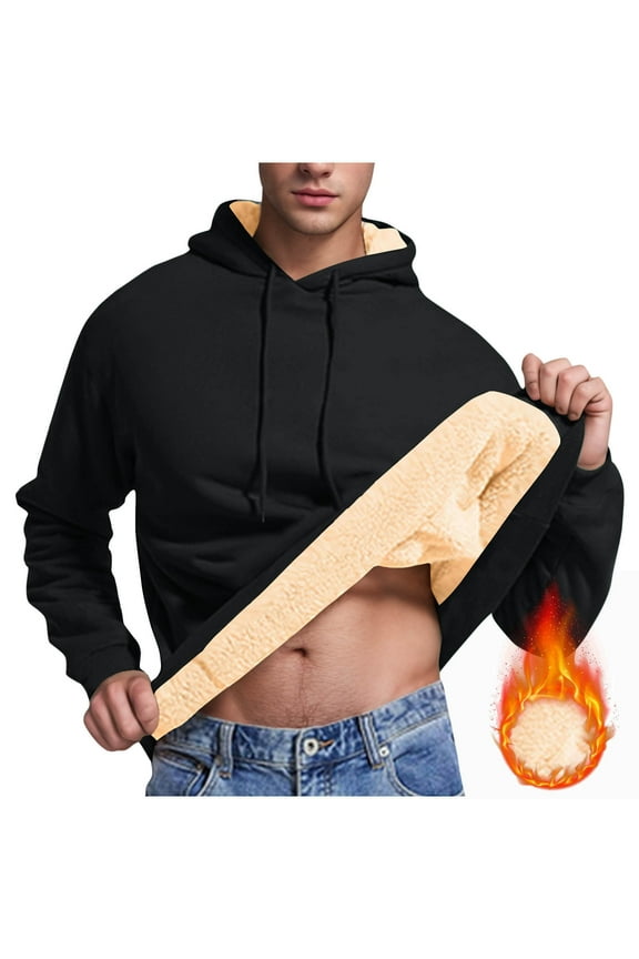 Hoodies for Men Sherpa Fleece Lined Sweatshirts Plain Plush Warm Winter Hoodie Long Sleeve Pullover Tops Loose Fuzzy Sweater Casual Hooded Sweatshirt for Sports Running