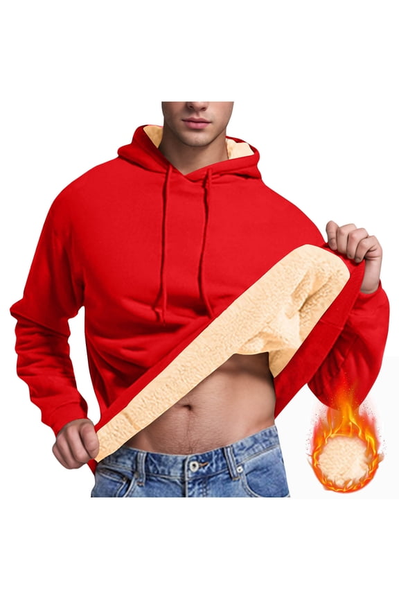 Hoodies for Men Sherpa Fleece Lined Sweatshirts Plain Plush Warm Winter Hoodie Long Sleeve Pullover Tops Loose Fuzzy Sweater Casual Hooded Sweatshirt for Sports Running