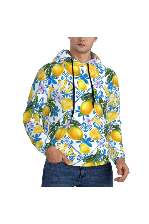Hoodies for Men - Sicilian lemons yellow Moroccan style Long Sleeve Comfrt Men'S Fashion Hoodies & Sweatshirts, Sweatshirts for Men Hoodies Pullover Clothing Clothes with Pouch