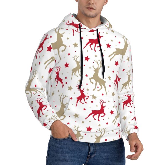 Hoodies for Men - Simple Elk Deer Stars Polka Dots Long Sleeve Comfrt Men'S Fashion Hoodies & Sweatshirts, Sweatshirts for Men Hoodies Pullover Clothing Clothes with Pouch