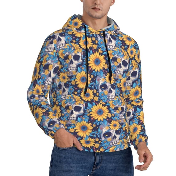 Hoodies for Men - Skull daisy yellow blue Long Sleeve Comfrt Men'S Fashion Hoodies & Sweatshirts, Sweatshirts for Men Hoodies Pullover Clothing Clothes with Pouch