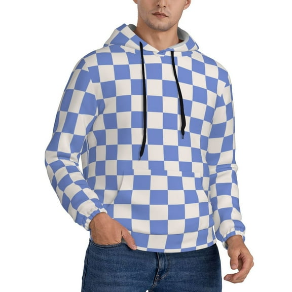 Hoodies for Men - Sky Blue White Plaid Long Sleeve Comfrt Men'S Fashion Hoodies & Sweatshirts, Sweatshirts for Men Hoodies Pullover Clothing Clothes with Pouch