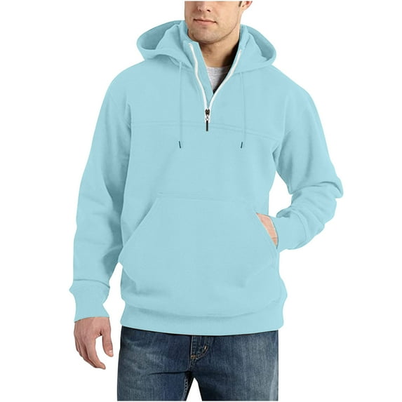 Hoodies for Men Solid Colour Hooded Standing Collar Pullover Half Zip Sweatshirt Long Sleeve Jumpers Drawstring Hooded Sweatshirt Kangaroo Pocket Tops Outdoor