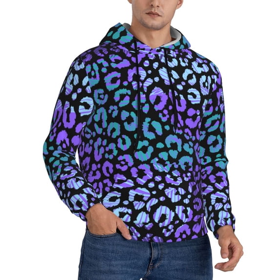 Hoodies for Men - Stripe Purple Leopard Print Long Sleeve Comfrt Men'S Fashion Hoodies & Sweatshirts, Sweatshirts for Men Hoodies Pullover Clothing Clothes with Pouch