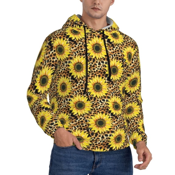 Hoodies for Men - Sunflowers leopard Aesthetic yellow Long Sleeve Comfrt Men'S Fashion Hoodies & Sweatshirts, Sweatshirts for Men Hoodies Pullover Clothing Clothes with Pouch