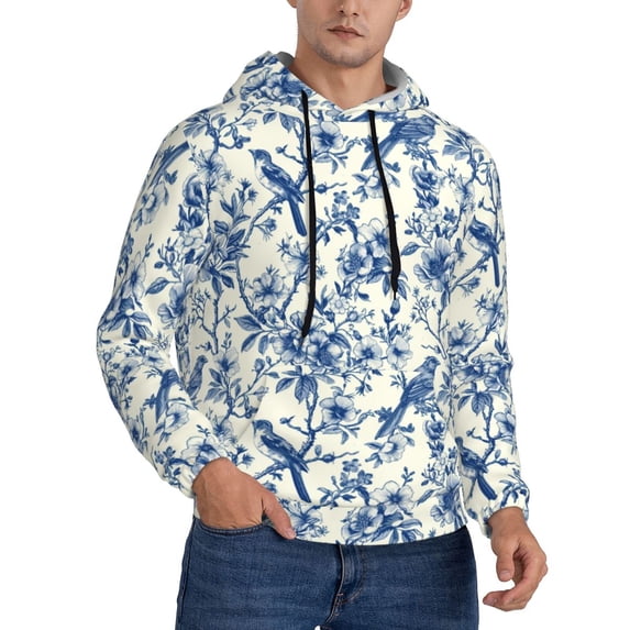 Hoodies for Men - Vintage Floral Birds Long Sleeve Comfrt Men'S Fashion Hoodies & Sweatshirts, Sweatshirts for Men Hoodies Pullover Clothing Clothes with Pouch