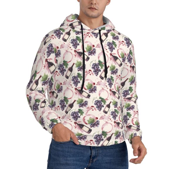 Hoodies for Men - Watercolor Wine Bottle Long Sleeve Comfrt Men'S Fashion Hoodies & Sweatshirts, Sweatshirts for Men Hoodies Pullover Clothing Clothes with Pouch