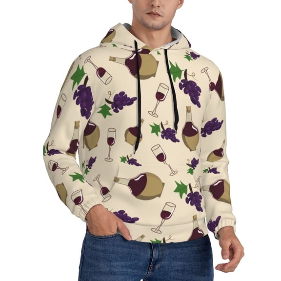Hoodies for Men - Wine Bottle Print No.9049 Long Sleeve Comfrt Men'S Fashion Hoodies & Sweatshirts, Sweatshirts for Men Hoodies Pullover Clothing Clothes with Pouch