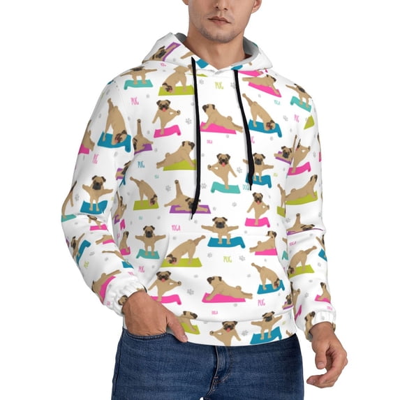 Hoodies for Men - Pug Yoga dogs poses funny Long Sleeve Comfrt Men'S Fashion Hoodies & Sweatshirts, Sweatshirts for Men Hoodies Pullover Clothing Clothes with Pouch