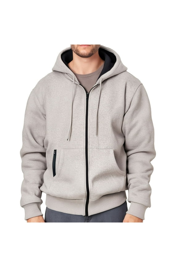 Hoodies Men Zip up Long Sleeve Fleece Jacket Soft Casual Hooded Sweatshirt Solid Color Hoody Lightweight Jackets Patchwork Top Daily Wear & Workout Loose Cotton Outwears