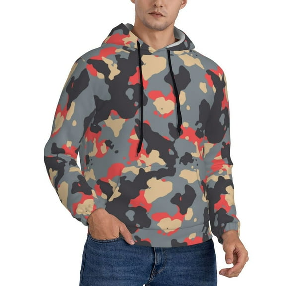Hoodies for Men - black Camouflage red Long Sleeve Comfrt Men'S Fashion Hoodies & Sweatshirts, Sweatshirts for Men Hoodies Pullover Clothing Clothes with Pouch