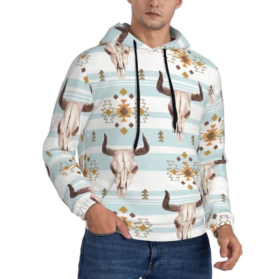 Hoodies for Men - bull cow skull boho print Long Sleeve Comfrt Men'S Fashion Hoodies & Sweatshirts, Sweatshirts for Men Hoodies Pullover Clothing Clothes with Pouch