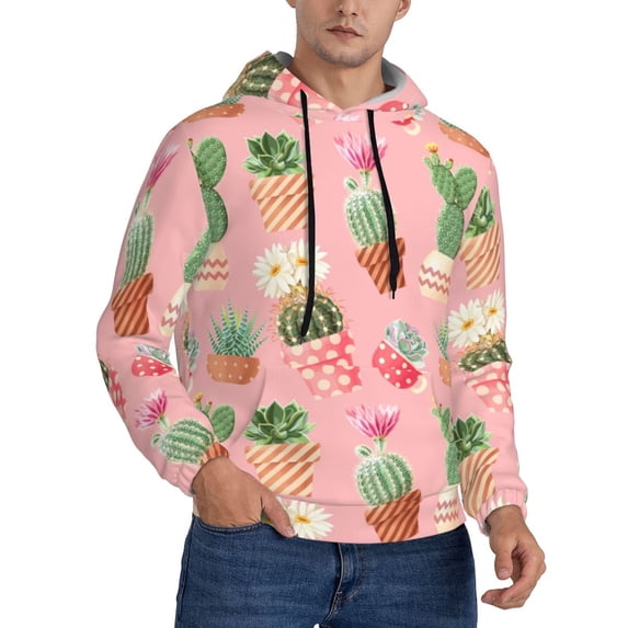 Hoodies for Men - colorful Cactus potted plant Long Sleeve Comfrt Men'S Fashion Hoodies & Sweatshirts, Sweatshirts for Men Hoodies Pullover Clothing Clothes with Pouch