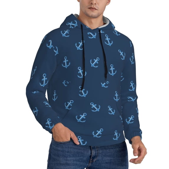 Hoodies for Men - cool navyblue anchor Long Sleeve Comfrt Men'S Fashion Hoodies & Sweatshirts, Sweatshirts for Men Hoodies Pullover Clothing Clothes with Pouch
